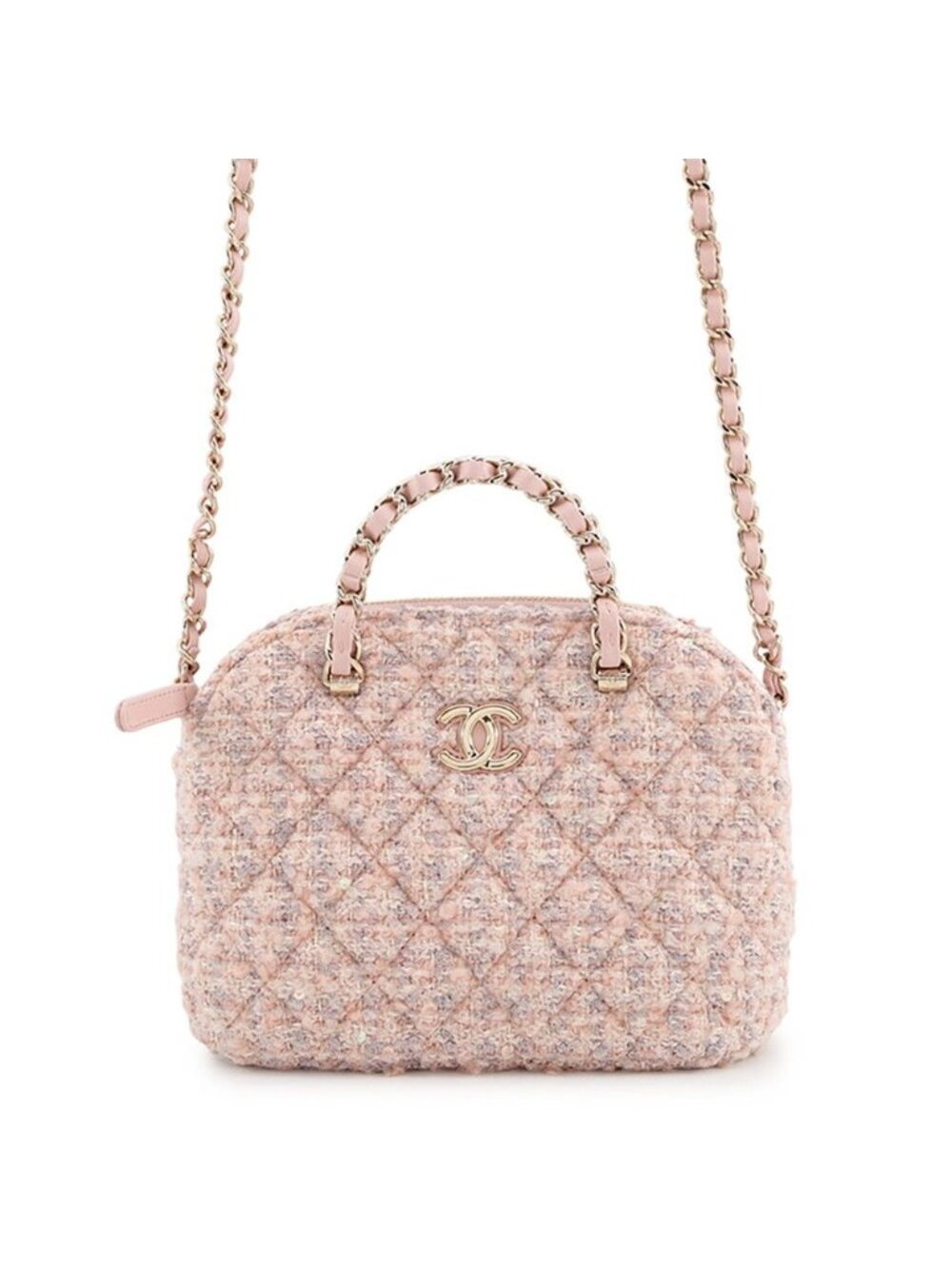 Chanel Chain Shoulder Bag Quilted CC Logo Tweed 2-Way
